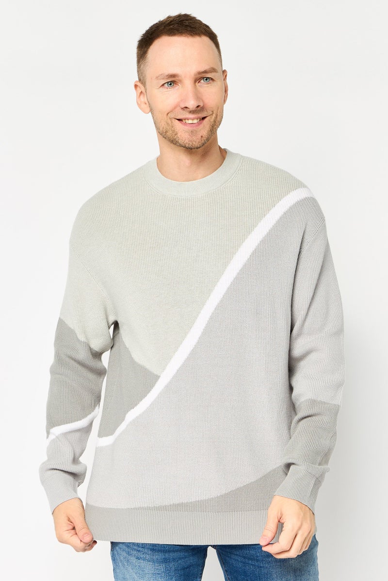 SELECTED Men Crew Neck Knitted Sweater, Grey - Image 1